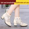 Women's Ethnic Style Mesh Boots - Semi-Closed Toe, Chunky Heel, Embroidered Spring/Summer 2024 Sandals