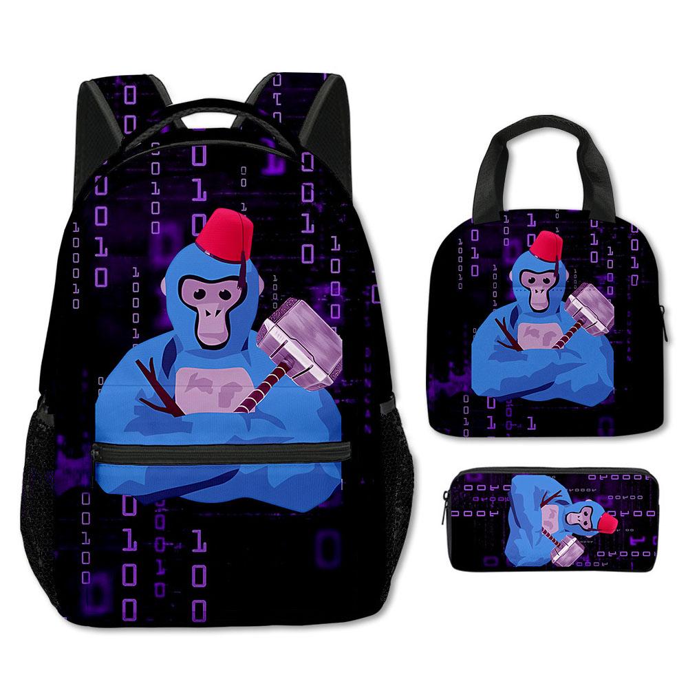 Fashion Novelty Cool Novelty Gorilla tag 3D Print 3pcs/Set Student School Bags Laptop Backpack Crossbody Lunch bag Pencil Case