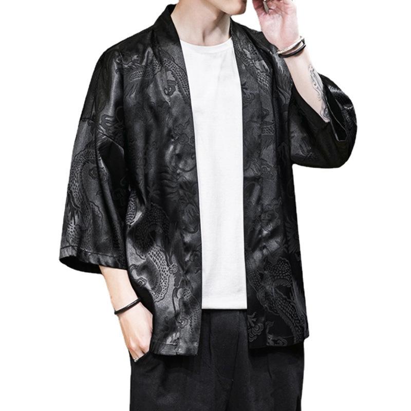 Men's Chinese Dragon Pattern Sun Protection Cardigan - Lightweight Summer Ethnic Style Cloak