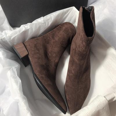 Sexy Pointed Toe High Heels Ankle Snow Boots Winter Warm Suede Shoes Woman 2025 Trend Fad Chunky Shoes Elegant Pumps Botas Mujer