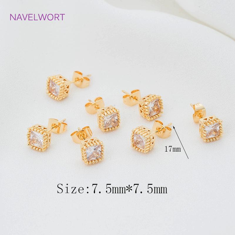 2026 New Trendy Gold Plated Round/Square/Crown/Triangle Shape Stud Earrings Shiny Cubic Zirconia Post Earrings For Women Jewelry 1 pair