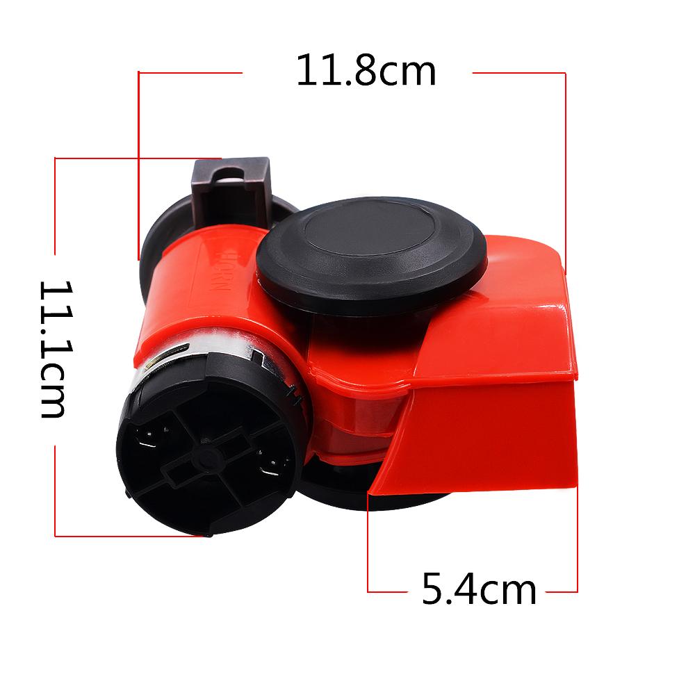 12V 115dB Car Air Horn Red Compact Dual Tone Electric Pump Loud Siren Vehicle for Car Motorcycle Truck Bicycle