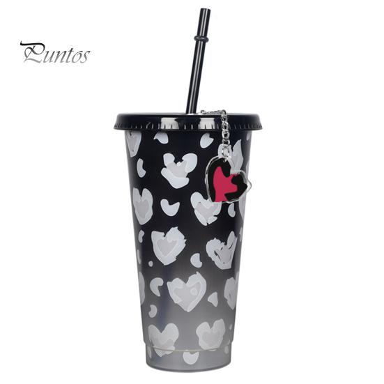 

Кружка із соломи, що змінює колір, 710 мл. Стійкий до падіння візерунок у формі серця, надрукований на брелоку. Харчова солом’яна чашка чорний