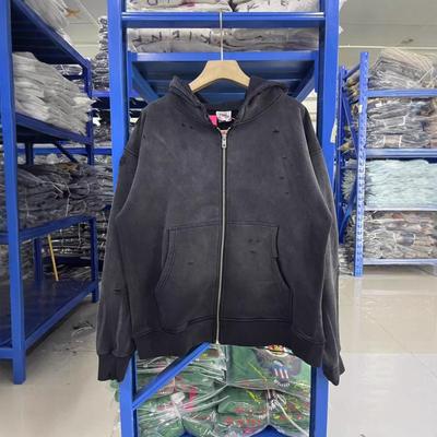 Felpa con cappuccio e zip oversize lavata vintage Autunno 2025 Uomo Streetwear Vestibilità larga Misto cotone