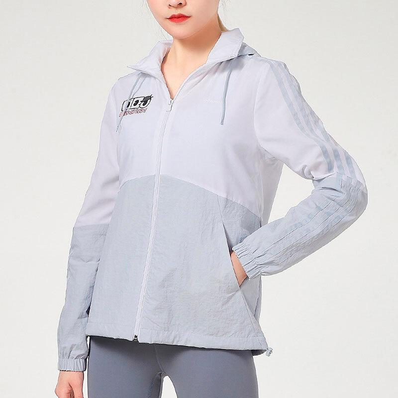 Adidas Neo Training Windbreaker Jacket With Hood And Print Women Jacket White Blue GP5423