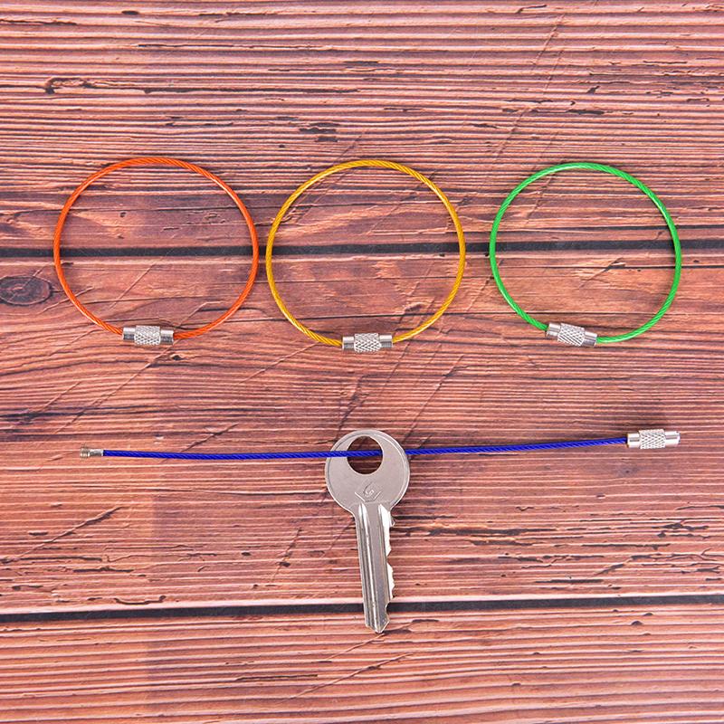 Stainless Steel Wire Keychain Keyring Circle Rope Cable Loop Screw Lock Gadget