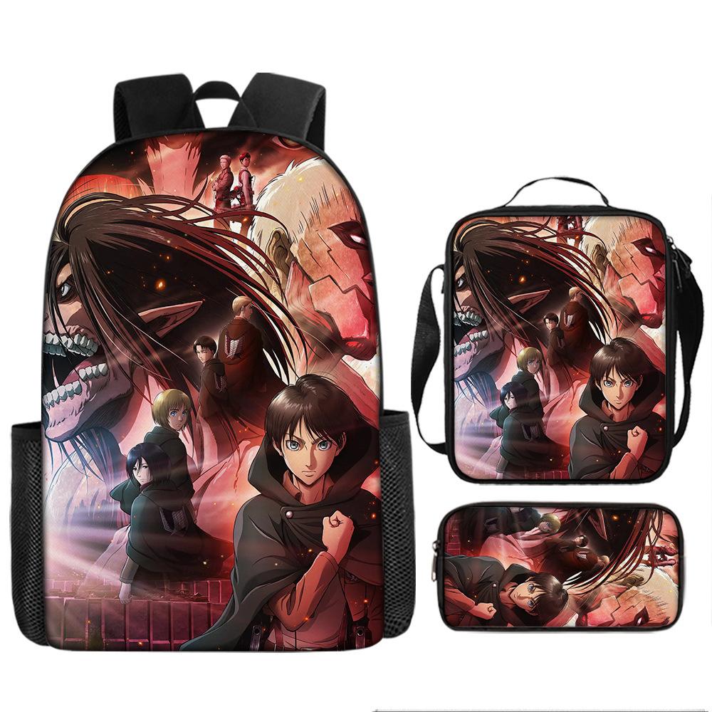 School Bag Animation Men S And Women S Backpacks Student Large-Capacity Outdoor Leisure Travel Bag Three-Piece Set Three piece set