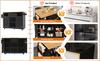 Isola cucina, carrello da pranzo con piano di lavoro, credenza, venature del legno, portasciugamani laterale, ante con rotelle, divisori regolabili, nero