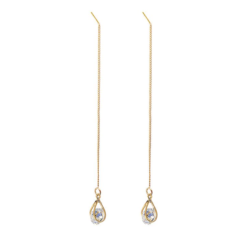Women's 925 Silver Long Drop Earrings White Round CZ Stone 18K Gold Plated Fashion Jewelry Gift for Girls