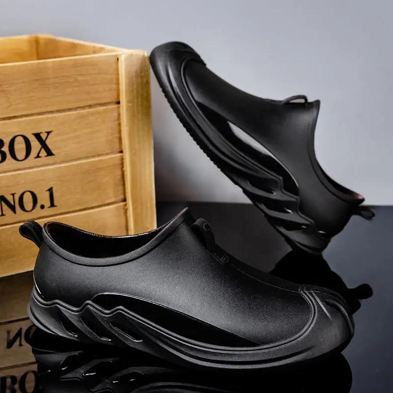 Chef Kitchen Cooking Male Shoes Work Summer Solid Color Gum Mud Rubber Gumboots Without Lacing Fishing New 2026 Men's Rain Boots