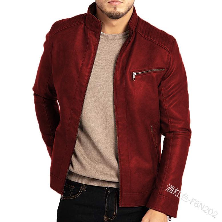 Winter Men's PU Leather Motorcycle Jacket - European/American Style, Stand Collar, Slim Fit