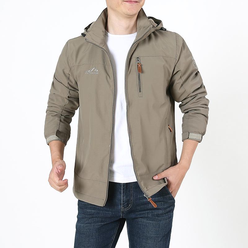 

Мужская куртка с капюшоном на флисовой подкладке - Теплое повседневное пальто на осень/зиму XXL хаки