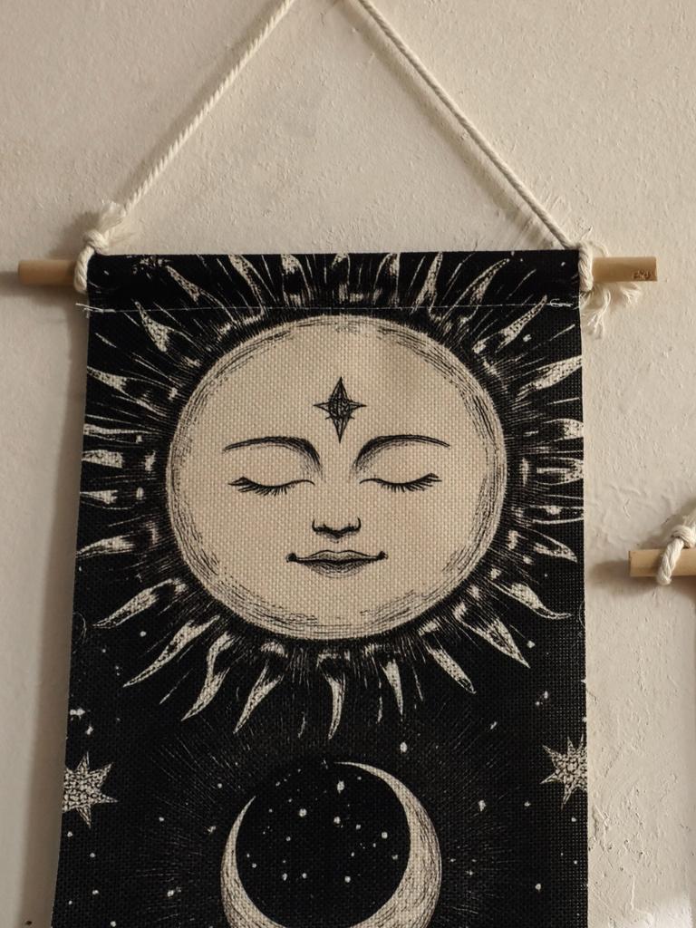 1pc Boho Celestial Wall Hanging Tapestry, Moon Phase Black and White Banner with Tassel, Witchy Bedroom Home Wall Art Decoration