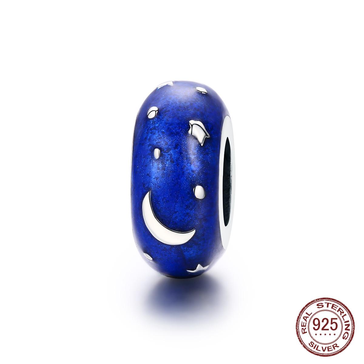 

925 стерлингового серебра Луна и звезда синий эмаль проставка Бусины подходят для женщин Браслет и ожерелье DIY Ювелирные изделия