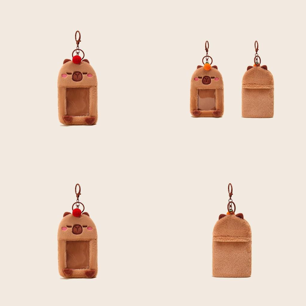 Festive Plush Capybara Keychain Wallet In Red And Orange Colorful Design For Storage Key