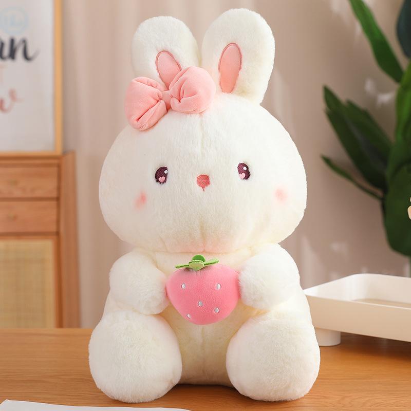 Super Cute Holding Fruit Rabbit Plush Doll Sitting Bunny Rag Doll Throw Pillow Girl Holding Sleeping Doll