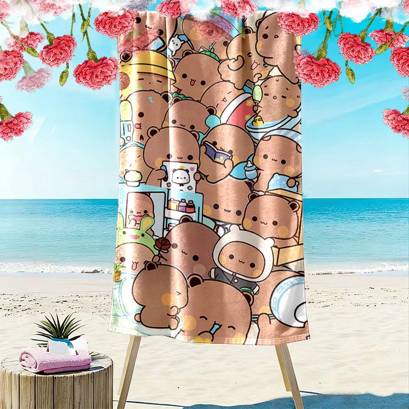 H67212Peach Goma Print Beach Towel, Large Soft Quick Dry Towel for Beach Camping Swimming