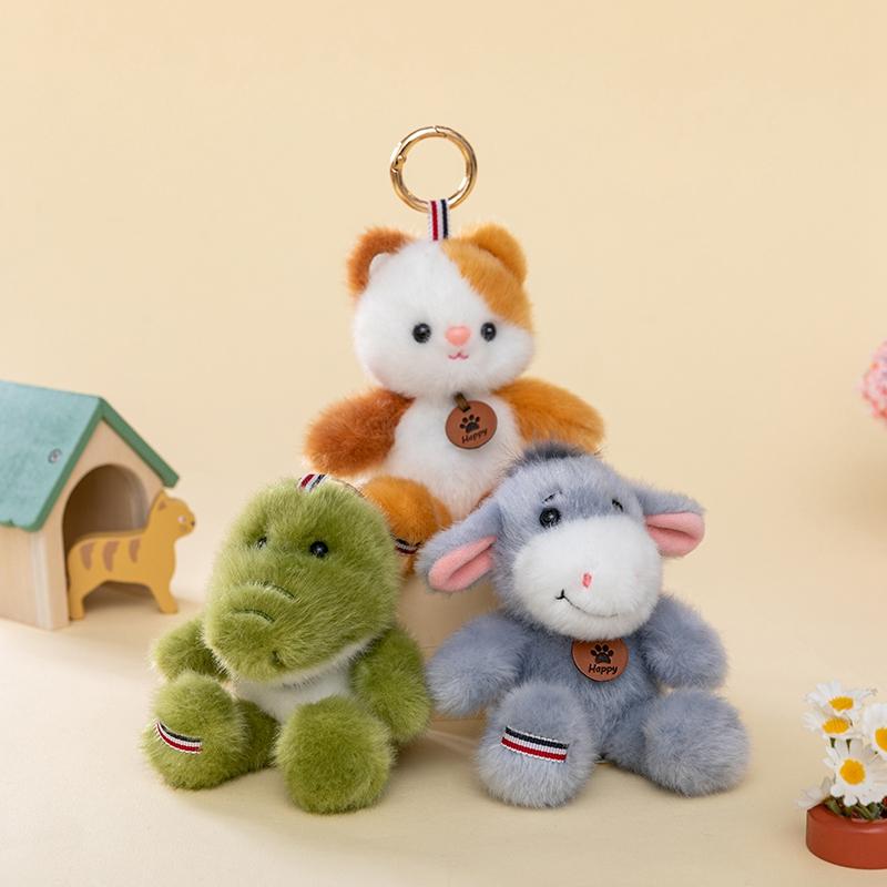 15cm Pet Series Plush Toys Monkey Rhinoceros Panda Chimpanzee Pendant Keychain Stuffed Doll Backpack Pendant Birthday Gifts
