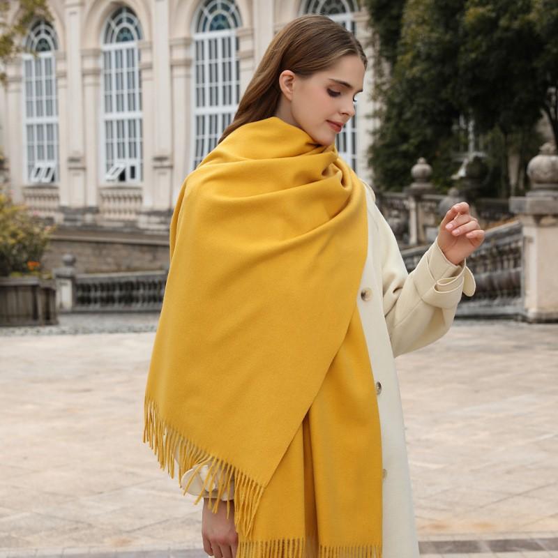 Womens Wool Blend Scarf Winter Warm Shawl Soft Solid Color Knit Wrap With Fringe Korean Style