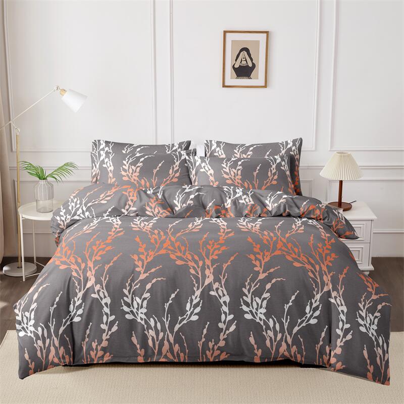 Kuup Bequemes Atmungsaktives Bettwäscheset Queen King Size Blumenmuster Flockierung Bettbezug Bettlaken Kissenbezug Bettwäscheset