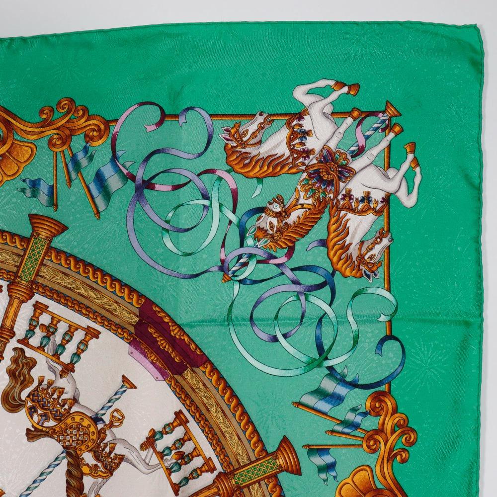 Hermes Carree90 Scarf LUNA PARK Amusement Park Merry-go-round Green Silk Women Used