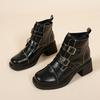 Thick-soled thick-heeled Martin boots  new autumn fashion British style single boots black skirt short boots
