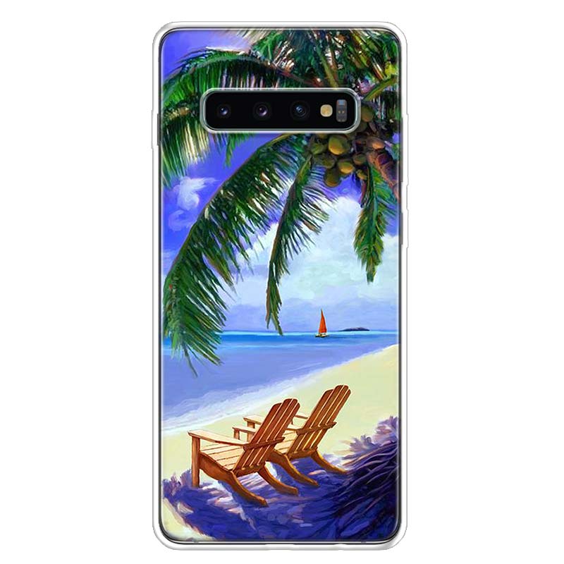 Sea Tropical Palm Trees Beach Phone Case Cover For Samsung Galaxy A12 A22 A32 A52 A72 A02S A51 A50S A31 A20S A10S Note 20 Ultra