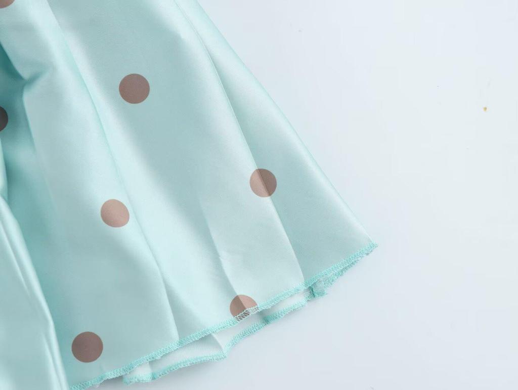 2025 Spring/Summer Polka Dot Spaghetti Strap Pleated Maxi Dress