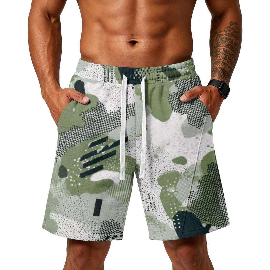 Herren Locker geschnittene Camouflage-Print Sport-Trainings-Fitnessstudio Strandshorts mit Kordelzug-Taille und Seitentaschen für Alltagsaktivitäten