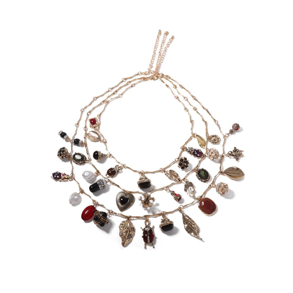 European, American and Medieval Multi-layer Stacking Design Sense Retro Pendant Insect Leaf Love Geometry Necklace