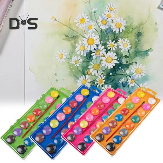 1 sett akvarellfarger 16 farger solide akvarellpigmenter Vannløselige malinger Bærbar akvarellpalett for skoleprosjekter Reise