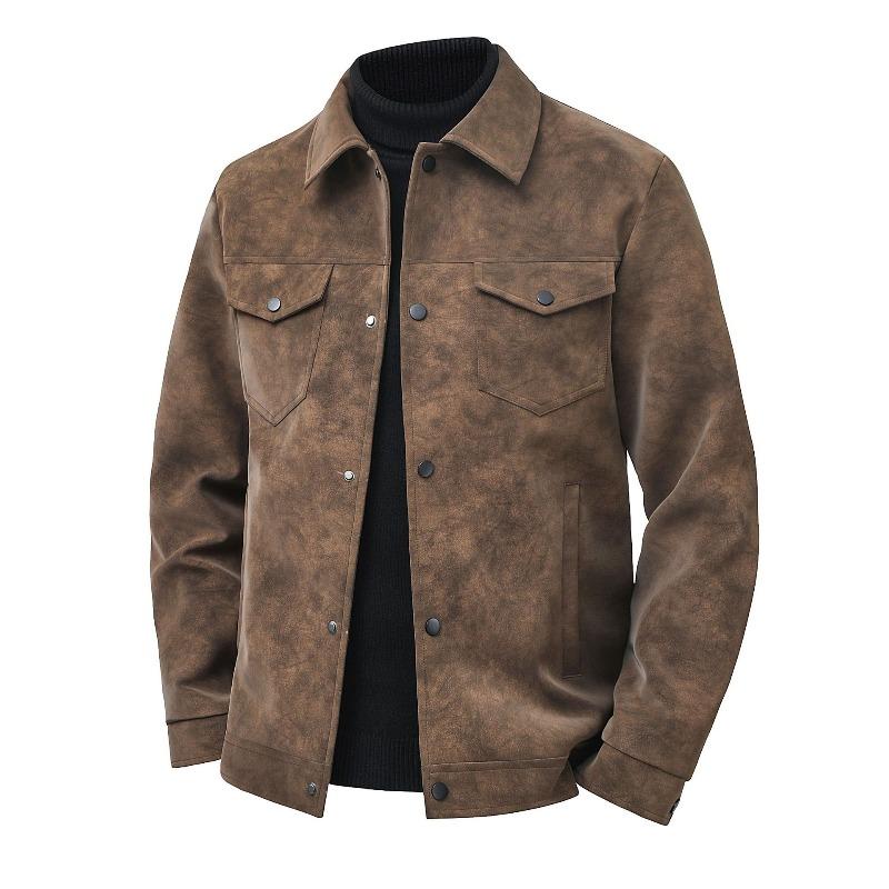PU Jacket Men s Casual Jacket Retro American PU Leather Jacket Lapel Loose Jacket M