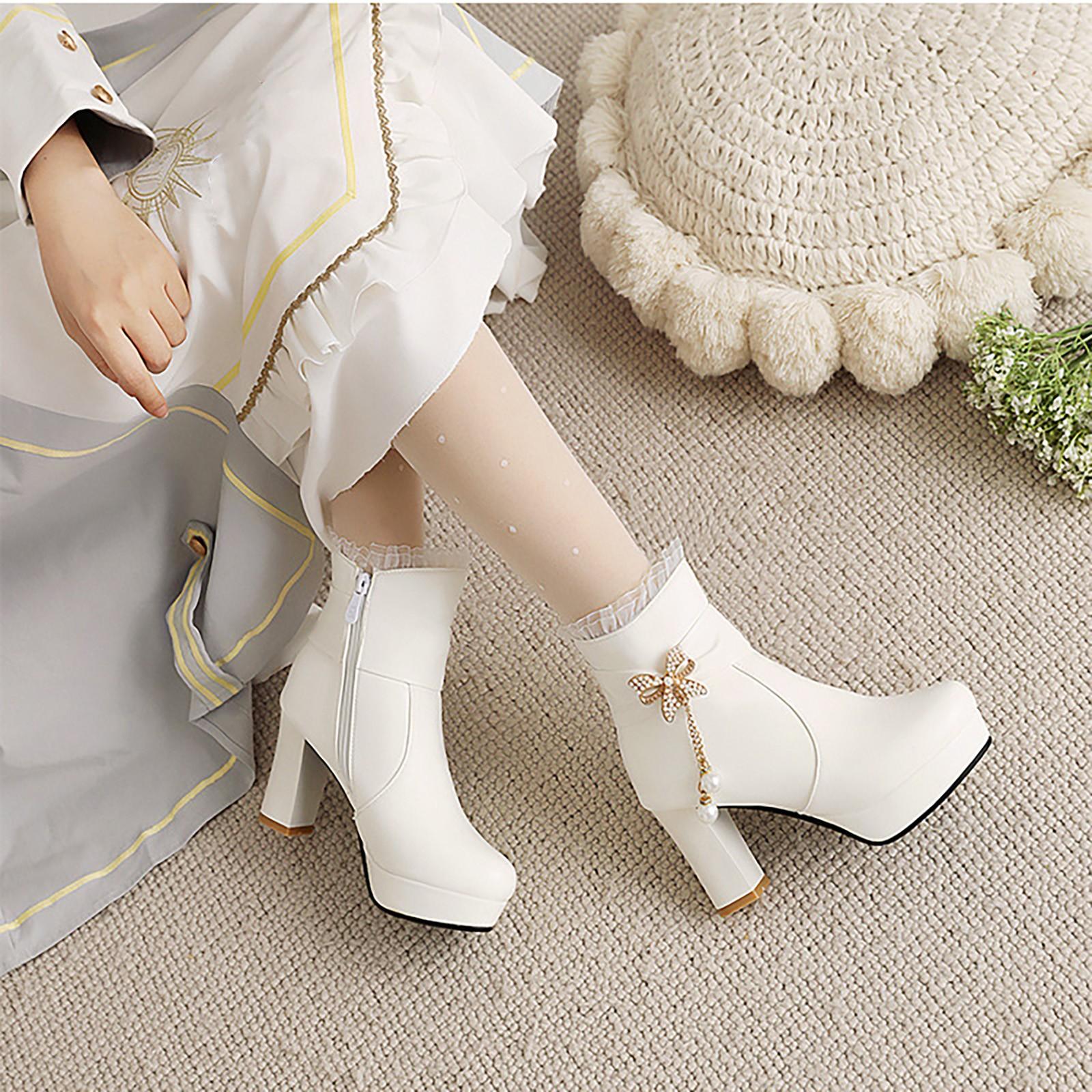 

Женские модные повседневные туфли на высоком каблуке с круглым носком, сапоги на одной платформе, кожаные сапоги, короткие сапоги 41 белый