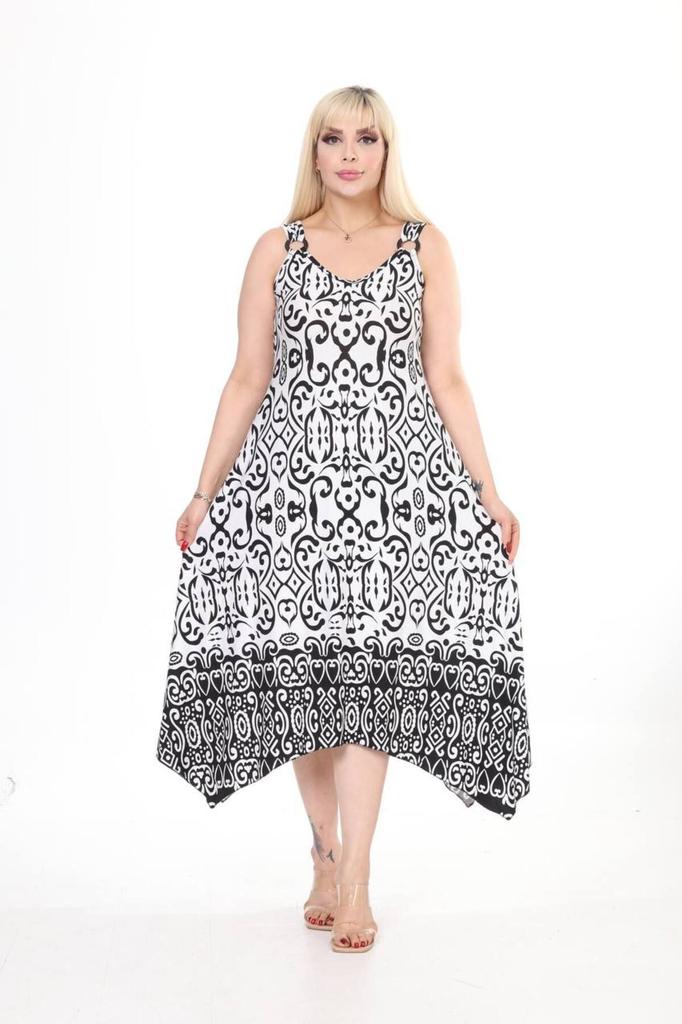 Damen Große Größe Kleid Sommer Träger Baumwolle Asymmetrischer Schnitt Übergröße Kleid