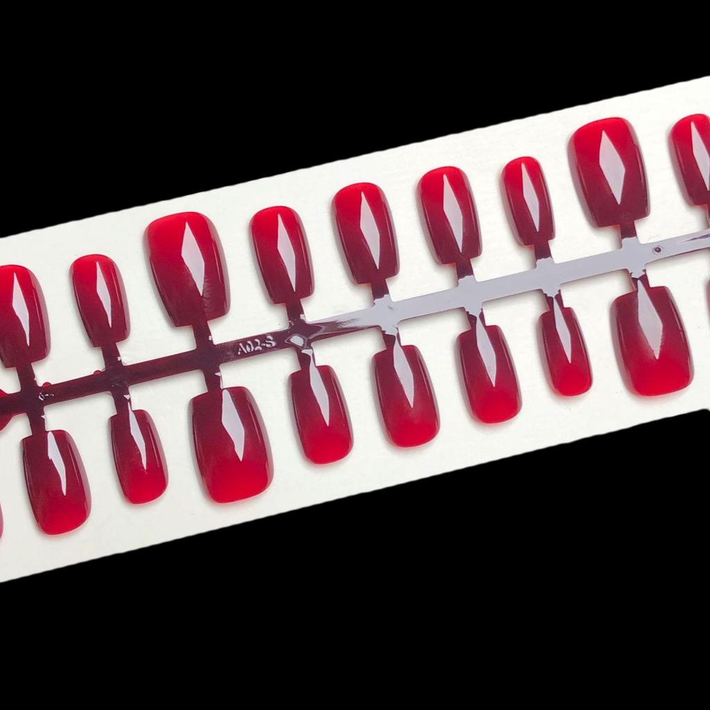 Minimalist Solid Color Press-On Nails: Cherry Red, Black, White, Blue, Green, Nude - Short Ladder Nail Art Patches