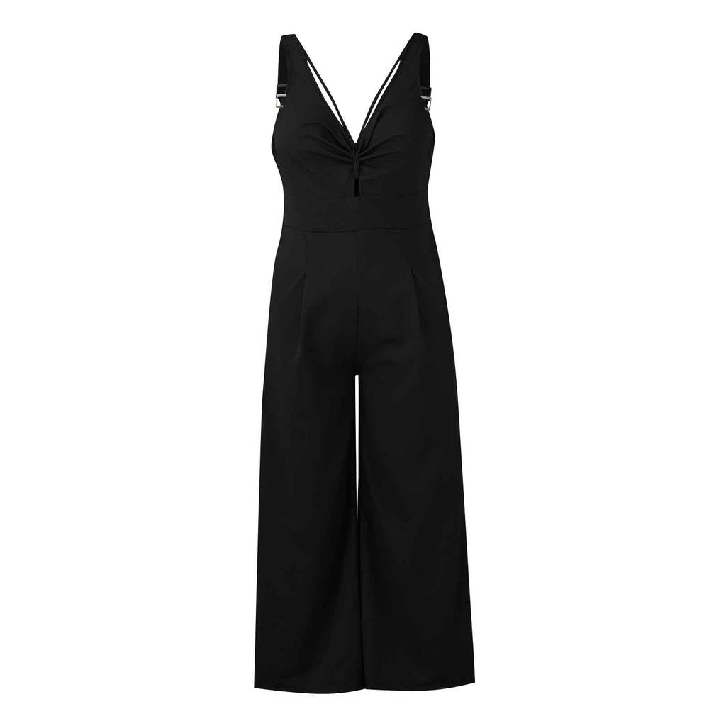 Women's Casual Sleeveless Suspender Jumpsuit With Pocket Open Back Color Jumpsuit