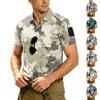 Men's Tactical Polo Shirt Loose Fit Breathable Outdoor Quick Dry Short Sleeve Camouflage Print Collar Shirt with Hook and Loop Patch Area