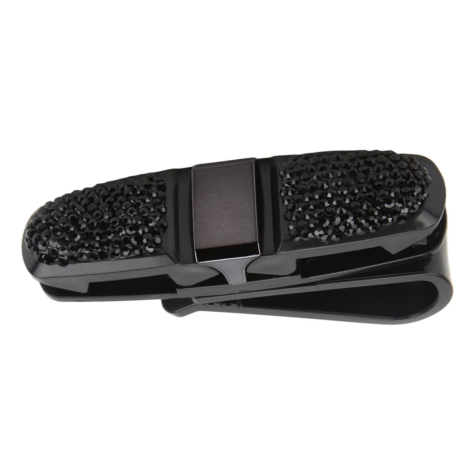 Sun Visor Glasses Clip Crystal Rhinestones Universal Sunglasses Card Holder Hanger for Car Black