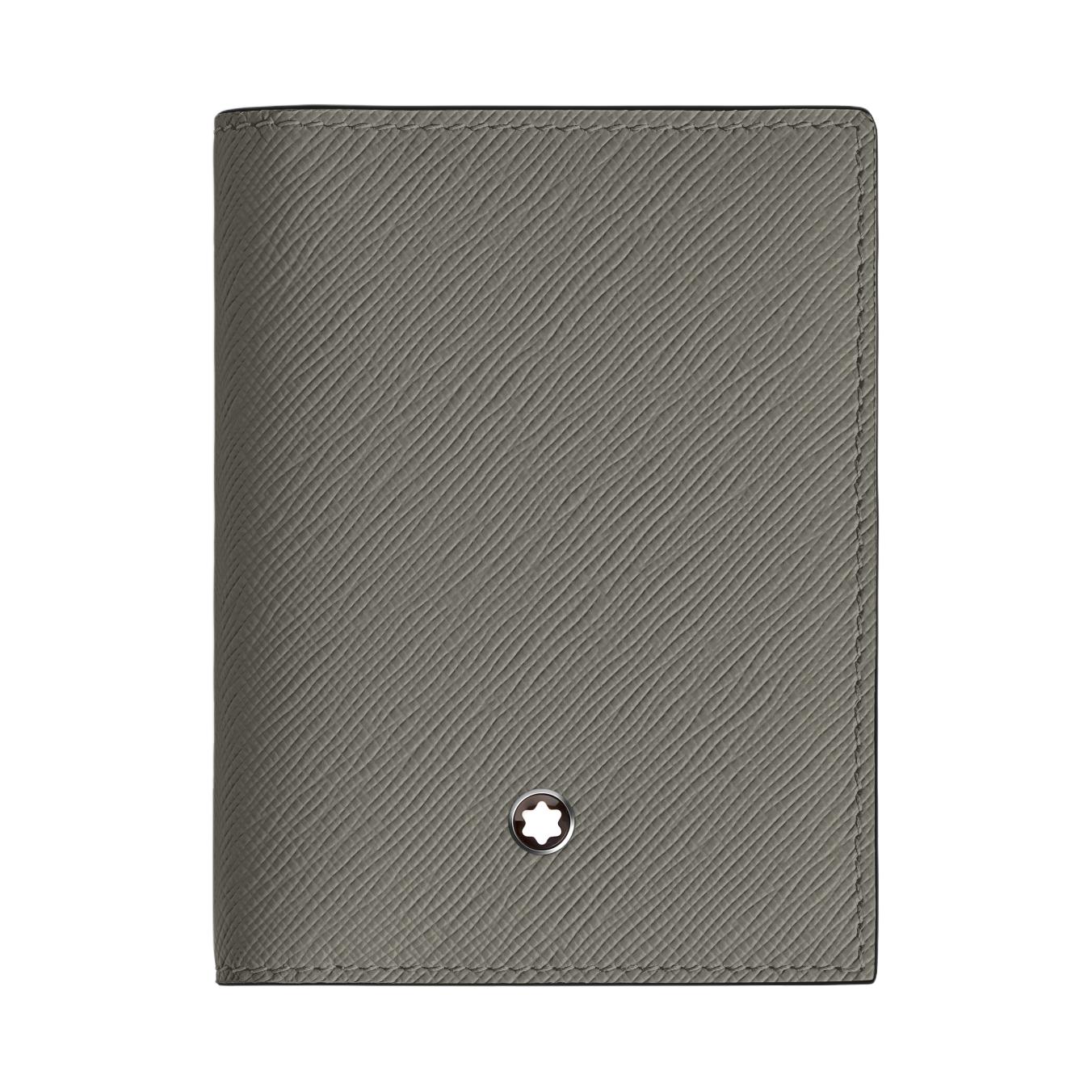 Montblanc Artisan Series Iconic Logo Double Fold Design Full Grain Leather Card Holder Men Accessories Medium-Gray MB199378 Basic Set (Bag+Dust Bag)
