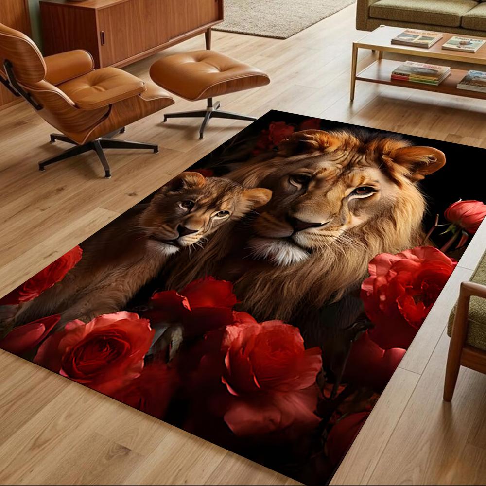 Lion And Cub Bond Non-Slip Home Carpet Design for Office Decor Living Room Bedroom Gift