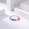Colorful Baguette Zircon Bezel Setting Trendy 925 Sterling Silver Rhodium Plated Wedding Ring Party Gift