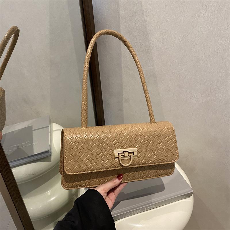 One Shoulder Underarm Handbag Bag Summer Large Capacity 2025 Foreign Style New Model Texture Lock Weave Women