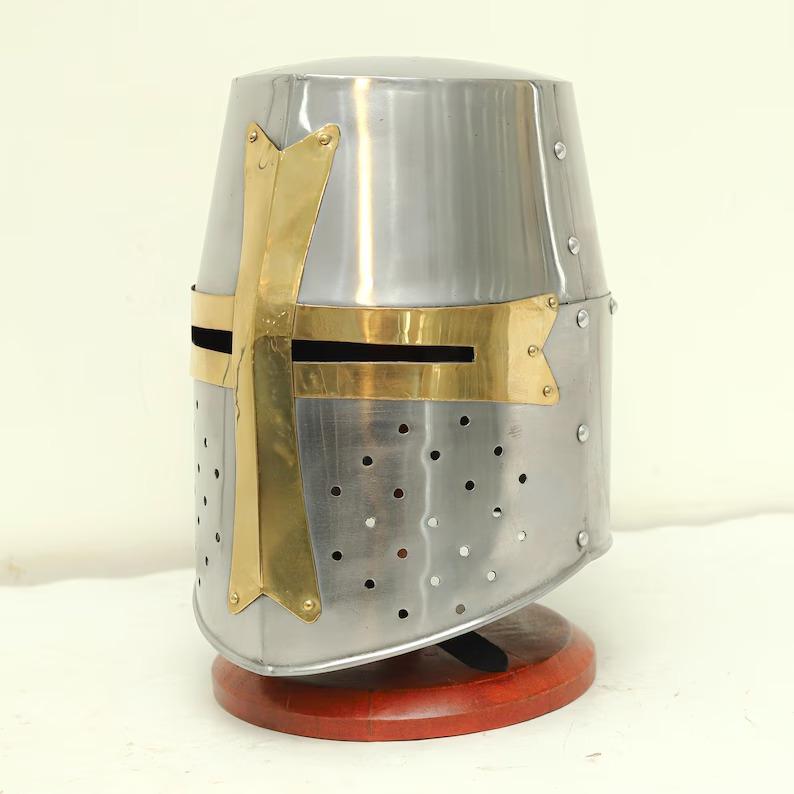 

Medieval Crusader Knight Helmet – Wearable Armor Helmet – Gothic Knight Helmet – Historical Replica | medieval arsenal | LARP Reenactment срібний