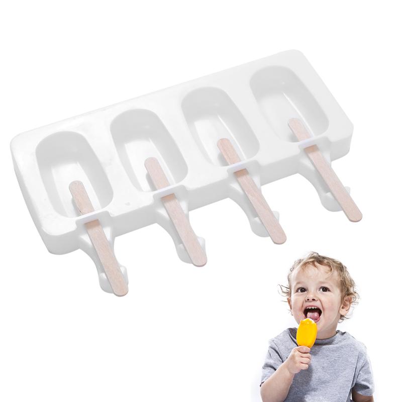 Hot! 4-Hole Silicone Ice Cream Maker Mold Popsicle Lolly Mould Ice Cube Tray Pan DIY Kitchen Tool