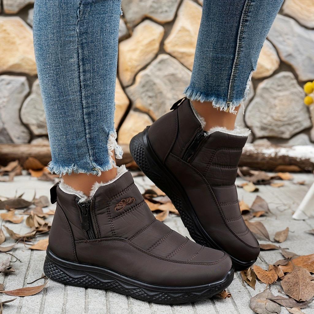 Ladies' Snow Boots, Stylish and Versatile Plush Lining, Lightweight Round Toe Design, Durable and Comfortable, Warm Ankle Boots and Snow Boots