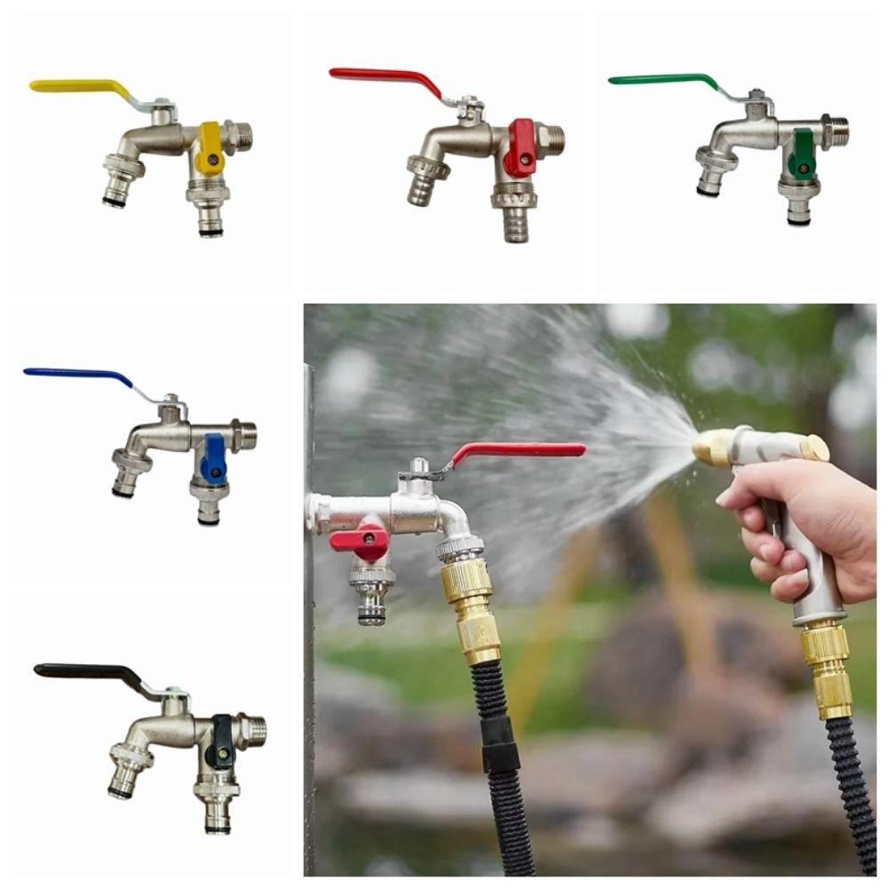 1/2 Inch Inlet Washing Machine Outlet Faucet Zinc Alloy Dual Outlet Double Valve Faucet Durable Rust-Proof Garden Water Valve
