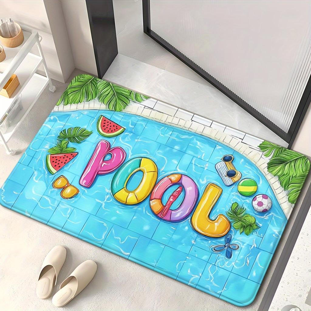 POOL Summer Door Mat, Inflatable Letter Swimming Pool Rug Tropical Beach Entrance Mat Water Splash Floor Mat for Patio, Bathroom