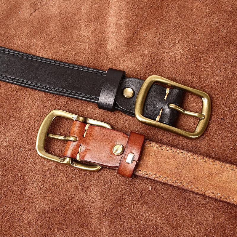 2.8CM Wide Retro Style Genuine Cowhide Leather Belt for Women - Versatile and Fashionable for Jeans
