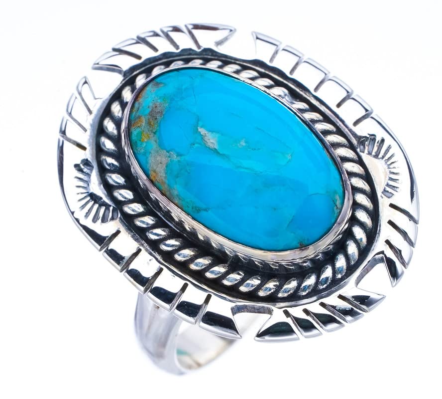 

StarGems® Natural Turquoise Pigeon Wings Handmade 925 Sterling Silver Ring 9 F0485