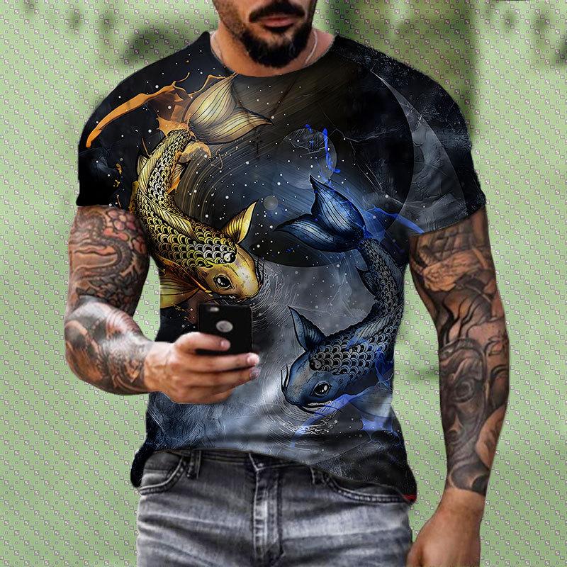 European and American Street Style 3D Printed Personalized Fish Pattern T-shirt Fashionable Casual Men's T-shirt